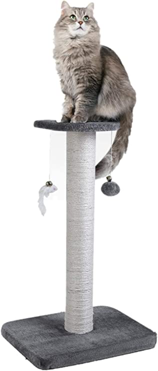 30" Tall Cat Scratching Post, Natural Sisal Cat Scratcher, Cat Scratchers for Indoor Cats, Cat Scratch Tower with Two Interactive Bell Toys (Cat Scratching Post)
