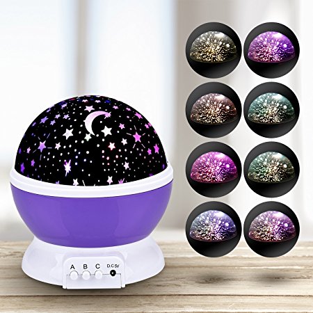 Starry Sky Projector Night Light Moon Star lighting Lamp - Double Light Cover 4 LED Rotating 3 Modes starlight ceiling Romantic Bedroom Bed Lamp,Lovely Rotation Night Projection Lamp for Children Kids