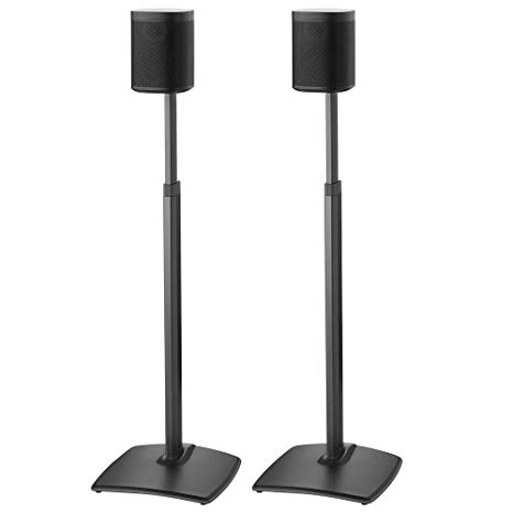 Sanus Adjustable Height Wireless Speaker Stands Designed for SONOS ONE, Play:1, and Play:3 - Tool-Free Height Adjust Up to 16" with Built in Cable Management - Black Pair