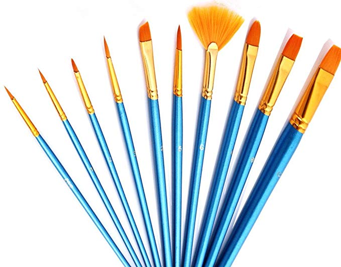 10Pieces Round Pointed Tip Nylon Hair Brush Set, Art Paint Brushes for Artist Student,Quality Value Set for Fine Art&Crafts Acrylic Painting,Blue