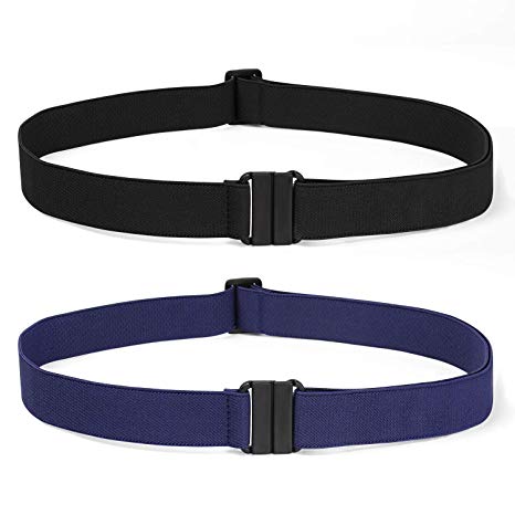 2 Pack Invisible Women Stretch Belt No Show Elastic Web Strap Belt with Flat Buckle for Jeans Pants Dresses