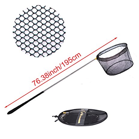 Fishing Net Safe Catch and Release Fish Landing Net-Foldable,Telescoping,Durable,Comfortable Non-slip rubber Handle (Extends 28.35to76.38in Long )