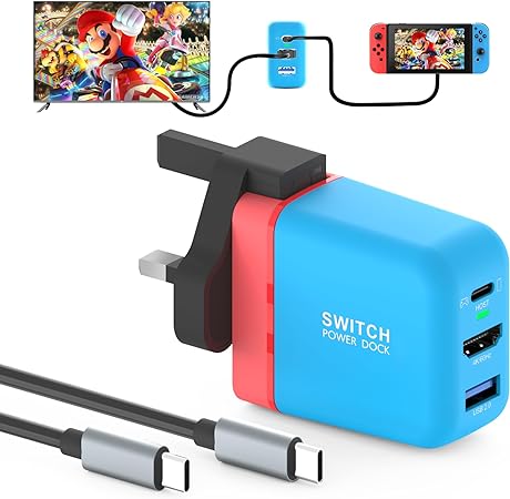 PD36W Switch Dock, for Nintendo Switch,Mini Portable TV Docking Station with 4K@60Hz HDMI/USB2.0/PD USB-C Fast Charging Ports, Full-Featured USB-C to USB-C Cable Included