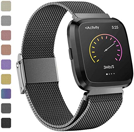 iGK Metal Replacement Bands Compatible for Fitbit Versa/Versa Lite Edition/Versa 2, Stainless Steel Loop Metal Mesh Bracelet Unique Magnet Lock Wristbands