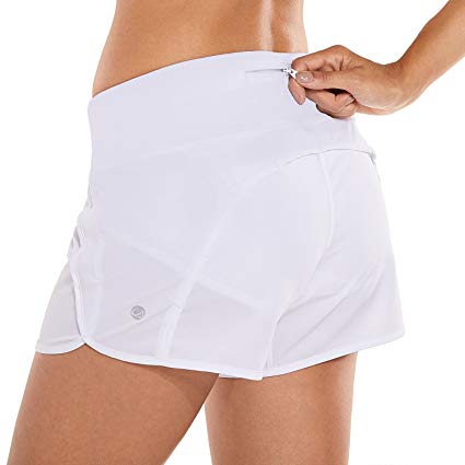 CRZ YOGA Women's Workout Sports Running Shorts Pants with Zip Pocket - 4 inch