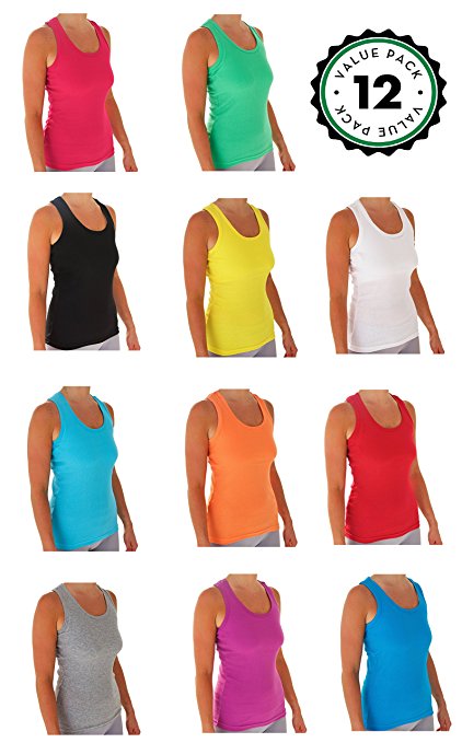 Tank Tops For Women, Ribbed Racerback Tank Top Assorted Colors -12 Pack