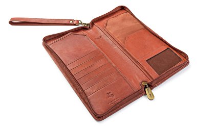 Visconti 1157 RFID Protection Large Leather Zip-Around Travel Wallet Planner for Credit Cards, Tickets, and Passports