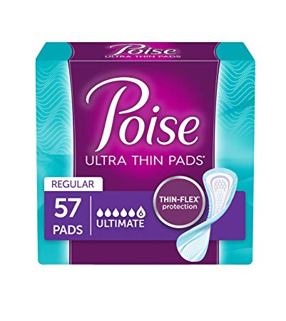 Poise Ultra Thin Incontinence Pads 2 Pack Ultimate Absorbency, Unscented, Regular, 114 Count