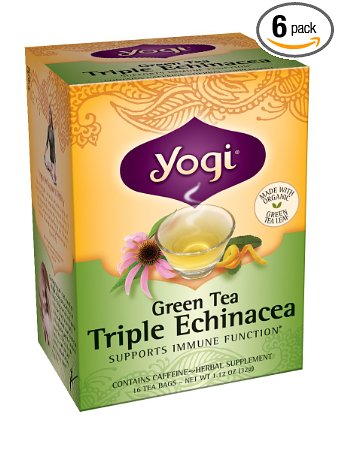 Yogi Teas Triple Echinacea Green Tea, 16 Count (Pack of 6)