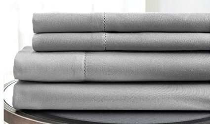 Coit & Campbell Hotel Collection 500 Thread Count 100% Cotton Sateen Sheet Set, Queen Grey