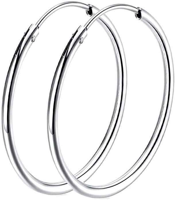 925 Sterling Silver hoop earrings For Women Girls, Polished Round Endless Fine Circle Hoops earrings gift, All Sizes