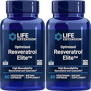 Life Extension Optimized Resveratrol Elite, 60 Vegetarian Capsules (Pack of 2), with Bio-Quercetin phytosome | Non GMO, Gluten Free