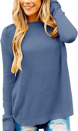 MEROKEETY Women's 2024 Fall Long Sleeve Oversized Crew Neck Solid Color Knit Pullover Sweater Tops