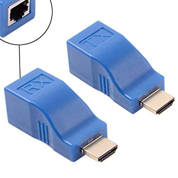 Jahyshow HDMI Extender, 30M HDMI Network Extender Transmitter and Receiver Adapter V1.4 RJ45 CAT5E CAT6 Ethernet LAN 1080P Converter Adapter for HDTV HD TV DVD