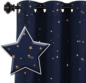 H.VERSAILTEX Blackout Star Curtains for Kids Room Boys Girls Twinkle Stars Thermal Insulated Cute Thick Soft Curtain Drapes, Grommet Top, 1 Panel, 52" W x 63" L, Navy/Bronze