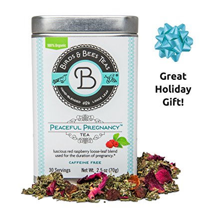 Peaceful Pregnancy Tea from Birds & Bees - Organic Nutrient Rich Red Raspberry Leaf tea for Pregnancy, Preconception, and Beyond! - Great for Pregnant Mothers and is Pregnancy SAFE. 30 Servings