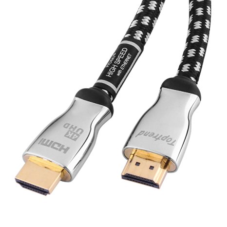 Toptrend High Speed 21Gbps HDMI Cable -Gold Plated Connector Tips- with Ethernet-Supports Ultra HD 4K 60Hz 3D and Audio Return HD 1080p for 3D - Xbox PlayStation PS3 PS4 PC Apple TV Premium 6ft