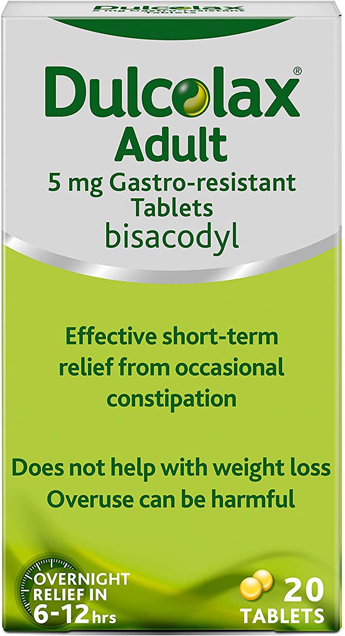 Dulcolax Adult 5mg Gastro-Resistant Tablets Overnight Relief in 6-12 Hours Constipation Relief Pack of 20 Laxative Tablets