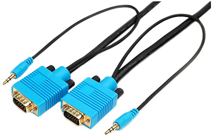 CPO 3M Gold Plated VGA Monitor Cable with 3.5mm Stereo Audio Jack Lead - Black and Blue