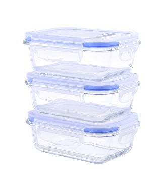 Kinetic Go Green Glasslock Elements Series 6-Piece Rectangular Food Storage Container Set includes 3 Containers and 3 Vented Lids 55093
