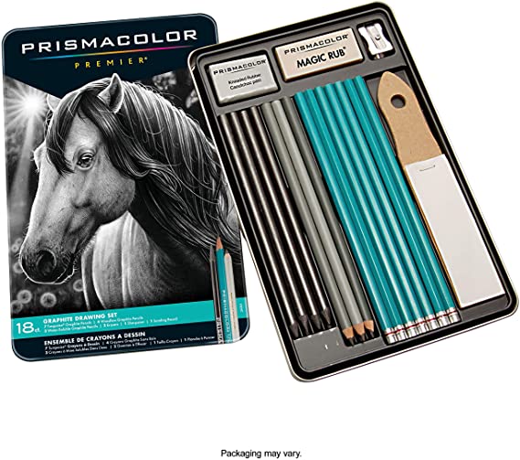 Prismacolor Premier Graphite Pencils with Erasers and Sharpeners, 18 Piece Drawing Pencil Set, Sketching Pencils