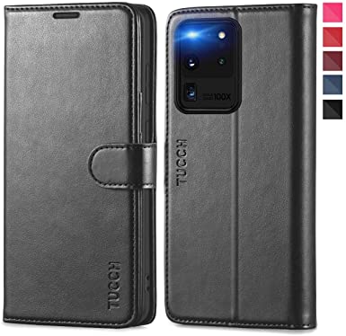 TUCCH Galaxy S20 Ultra Case, PU Leather Wallet Case with Magnetic Closure Clasp Card Slots RFID Blocking, Full Protection Case Compatible with Galaxy S20 Ultra (6.9" 2020) - Black