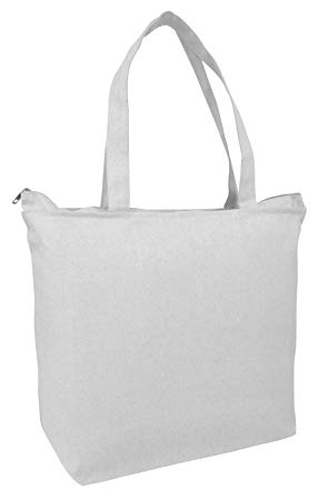 (6 Pack) Set of 6 Heavy Canvas Large Tote Bag with Zippered Closure (White)