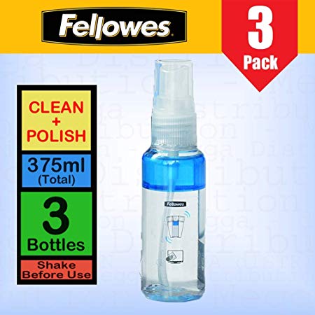 Fellowes 2 in 1 Technology Clean and Polish Solution Spray for Cleaning Screens, Tablets, Laptops, Monitors, Smartphones and Gaming Devices (3 x 125ml Bottles = 375ml in Total)