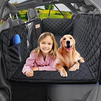 URPOWER Back Seat Extender for Dogs, Dog Car Seat Cover with Hard Bottom Dog Car Seat Bed Waterproof Dog Hammock for Car Pet Backseat Protector with Mesh Window and Storage Pocket for Car, Truck, SUV