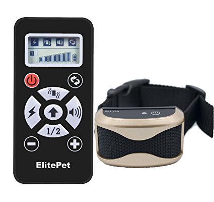 ElitePet Luxe 800 Yard Rechargeable Waterproof Premium Wireless Dog Training Shock Bark Collar System with Automatic Anti No-Bark Feature and Slimline Remote Control