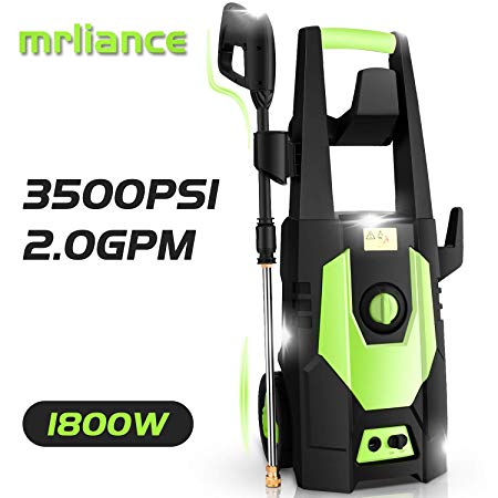 mrliance 3500PSI Electric Pressure Washer, 2.0GPM Electric Power Washer High Pressure Washer with Spray Gun, Brush, and 4 Quick-Connect Spray Tip (Green)