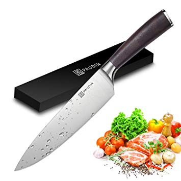 Kitchen Knife - PAUDIN 8 inch Chef Knife N2 German Stainless Steel Knife with Sharp Edge and Ergonomic Wood Handle, Slicing Knife for Pro & Home Chefs