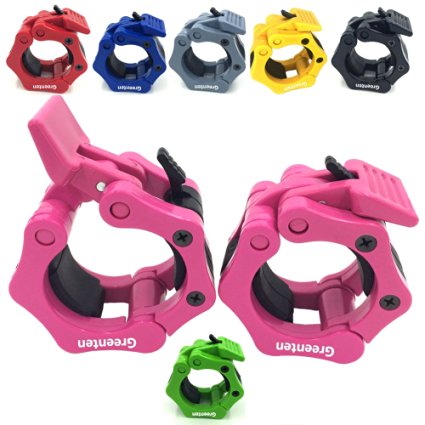 Greenten 2 Inch Barbell Clamps Quick Release Locking Pro Olympic Workout Professional Barbell Secure Snap Latch fit 2-Inch Diameter Olympic Size Bars/Bar for Squat Weightlifting/Powerlifting, 1 Pair