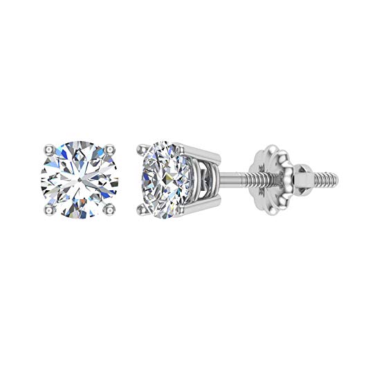 Diamond Earrings for Women Men Round Cut 14K Gold Diamond studs 1/4-1.00 ct tw Screw on posts (G, VS1)