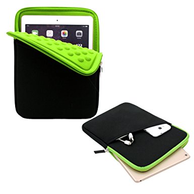 Lacdo 10.1-inch Waterproof Shockproof Neoprene Sleeve Case Cover Protective Pouch Bag for Apple iPad Air / iPad Air 2 With Retina Display / iPad 4 3 2 / Samsung Galaxy Tab 4, 3, Note Tablets / With Side Pocket Green/Black