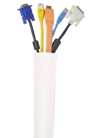 Cable Management Sleeve | 5 Pack | 20" White Cable Organizer Made From Premium Quality Flexible Neoprene | Baltic Living® Cord Organizer