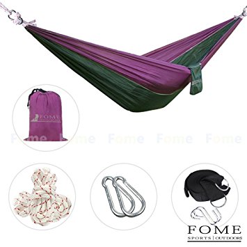 FOME SPORTS|OUTDOORS Parachute Fabric Hammocks Ultralight Camping Hammock Hanging Bed 108 x 57 inch 440lbs Capacity   Free Hammock Tree Hanging Adjustable Straps One Year Warranty