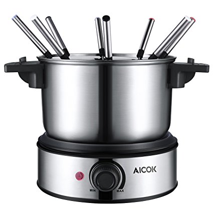 Aicok Electric Fondue Pot Set Stainless Steel Fondue Maker Cheese Melting Pot Cooker Chocolate Maker