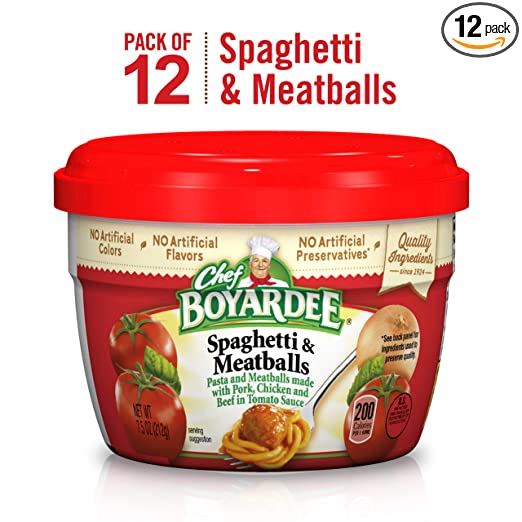 Chef Boyardee Spaghetti & Meatballs In Tomato Sauce, 7.5 Oz Microwavable Bowls (Pack Of 12)