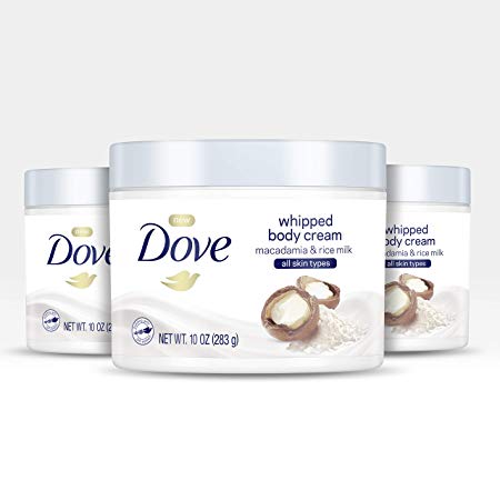 Dove Whipped Body Cream Dry Skin Moisturizer Macadamia and Rice Milk Nourishes Skin Deeply 10 oz, 3 Count