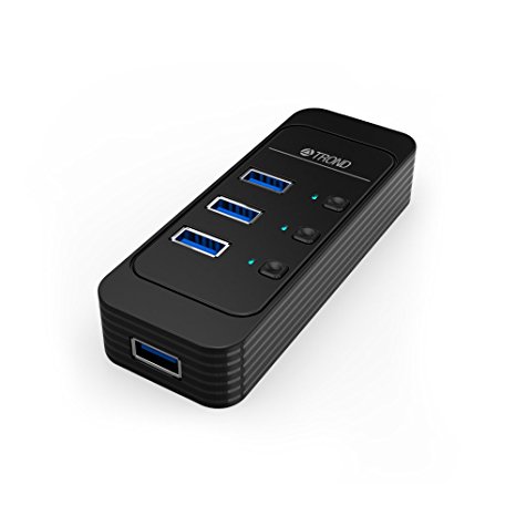 TROND D4 4-Port USB Hub 3.0 (Individual Power Switches & LED Indicators, 3.9 ft Detachable USB 3.0 Extension Cable, Windows 10 / 8.1 Compatible), Ideal for Desktop PCs