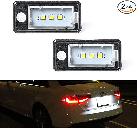 License Plate Light, GemPro 2Pcs LED Car License Number Plate Lamps For Audi A3 S3 A4 S4 A5 A6 S6 A8 S8 Q7 RS4, Powered by 3SMD Xenon White LED Lights