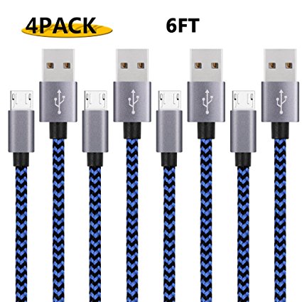 Micro USB Cable Additt 4Pack 6FT Nylon Braided Cord Long High Speed USB to Micro USB Charger Cables Data Android Fast Charging Cord Samsung Galaxy S7 Edge/S6/S5/S4,Note 5/4/3,HTC,LG,Tablet