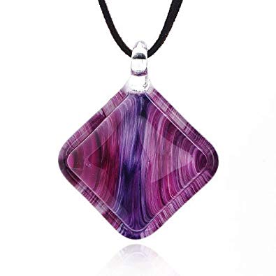 Chuvora Hand Blown Venetian Murano Glass Purple and Pink Pendant Necklace, 18-20 inches