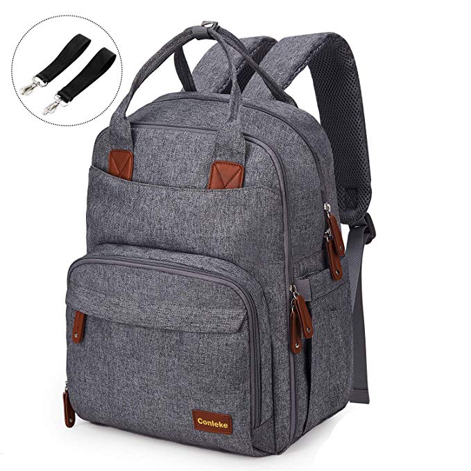 Conleke Diaper Bag backpack Multi-Function Waterproof Travel Backpack Nappy Bags for Baby Care, Stylish and Durable,Many Pocket,Designed for Large Bottles (Designed for Large Bottles-Dark Grey)