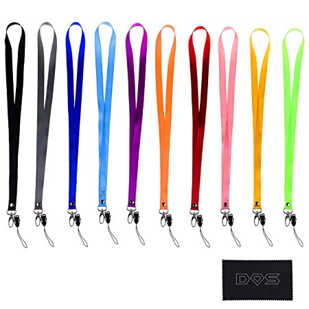 Neck Lanyards 10 Pack - Enhanced Model Hook and Quick Release Tether - Ideal for ID Badges, Keys, Whistle, etc. - Strong Nylon Material - 10 Colors - One Size Fits All