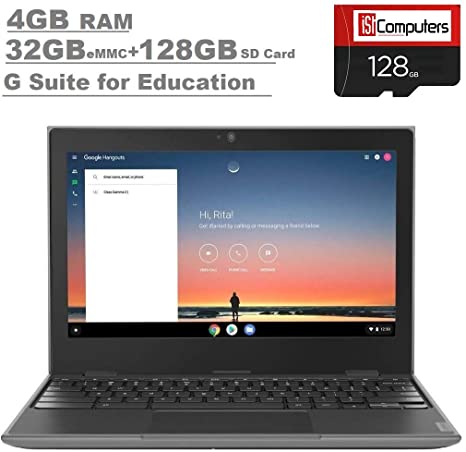 2020 Lenovo 100e 2nd Gen 11.6" Anti-Glare HD Business, Student Chromebook Laptop, Quad-Core MT8173C CPU, 4GB RAM, 32GB eMMC 128GB IST SD Card, Type C, WiFi AC, Webcam, Chrome OS