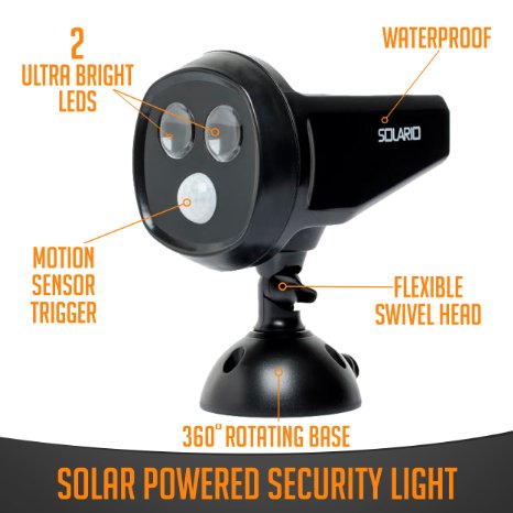 Solar Powered Security Spotlights- Set of 1- Motion Activated Lights- Wireless Outdoor Light- 300 Lumen Ultra Bright LEDs- 2 Lighting Modes- Best for Patio, Garden, Path, Pool, Yard, Deck (Black) (1)