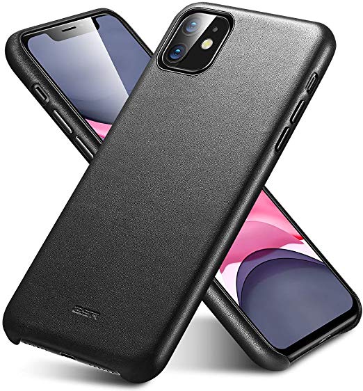 ESR Premium Real Leather Designed for iPhone 11 Case, Slim Full Leather Phone Case [Supports Wireless Charging] [Scratch-Resistant] Protective Case for iPhone 11, Black