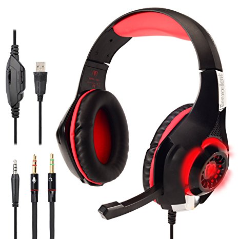 2016d GM-1 3.5MM Game Headphone Gaming Headset Earphone with Mic for PlayStation 4 PS4 PC Laptop Tablet Mobile Phones(Red Black)